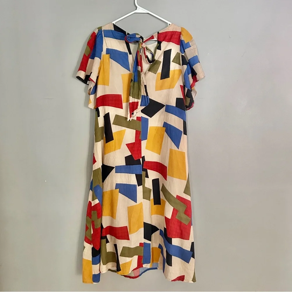 Ursa Minor Studio Piet Multicolor Geometric Print Midi Dress Size Medium - Picture 6 of 8
